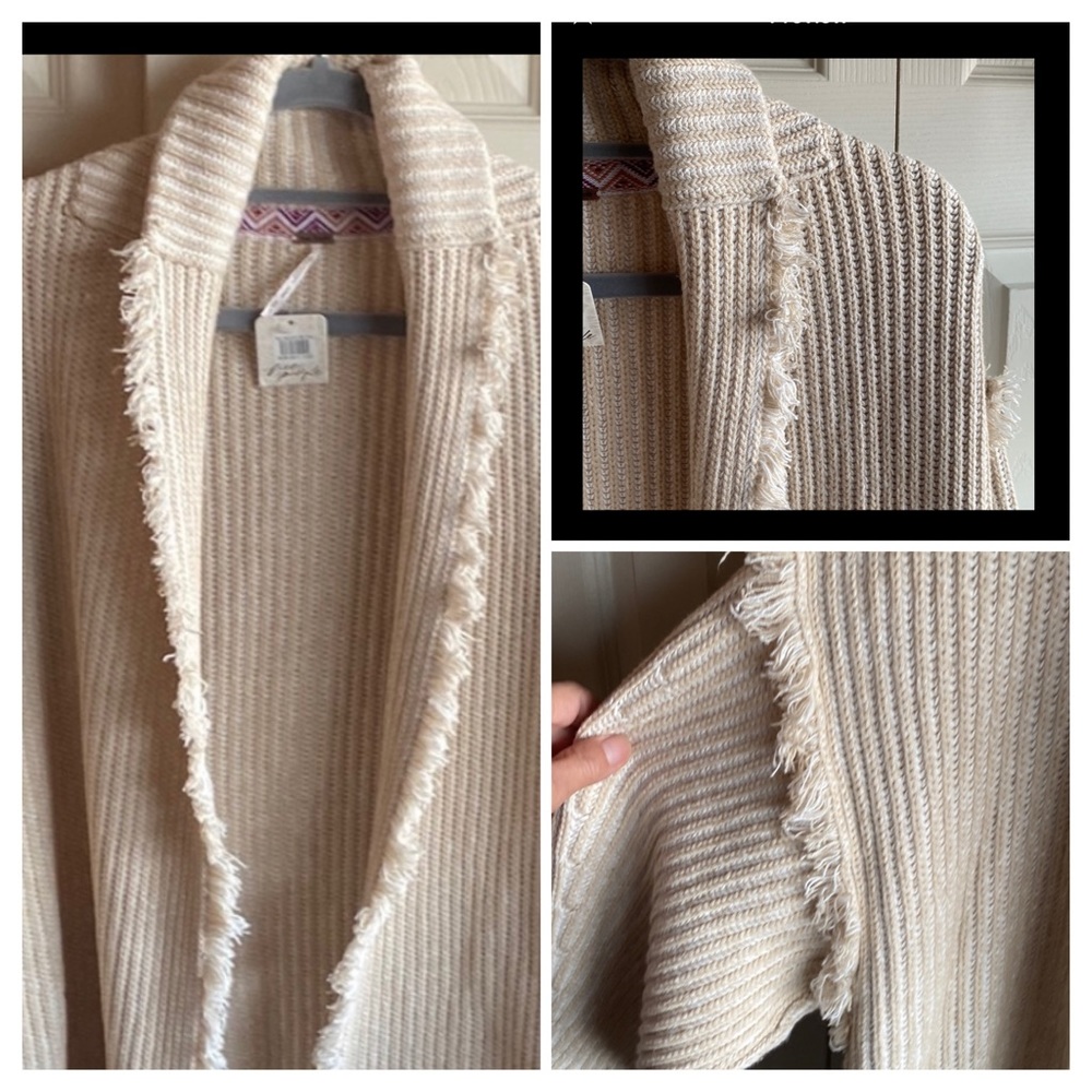 Free People NWT Boho Fringe OVERSIZED HEAVYWEIGHT Trim Pockets Sweater - Picture 3 of 17
